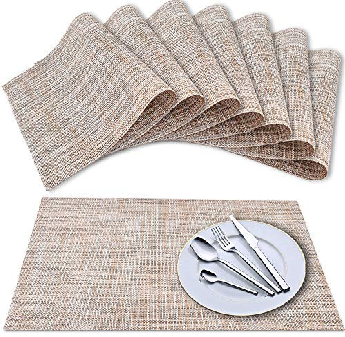 Newk Tischset, Crossweave Vinyl Woven Tischsets, Anti-Rutsch-Isolierung Waschbare Tischsets Set (8 Stück Leinen)