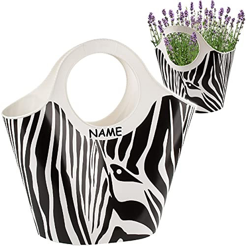 alles-meine.de GmbH Flexi & flexibel Modell + Farbwahl großer - biegbarer - Einkaufskorb/Pflanztasche mit Henkel - schwarz & weiß - Zebra - inkl. Name - Einkaufstasche Aufb..