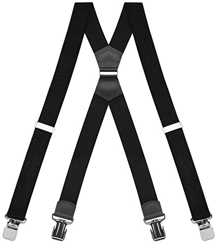 Buyless Fashion Heavy Duty Suspenders for Men - 48 Adjustable Straps 1 1/2 - X Back with Strong Clips - 5144-Black