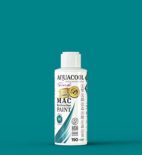 AquaCool - Pintura multisuperficie, acrílico, tiza, mate, secado rápido, para interior y exterior de muebles, madera, plástico, vidrio, cerámica, piedra (150 ml, Turqouis 741)