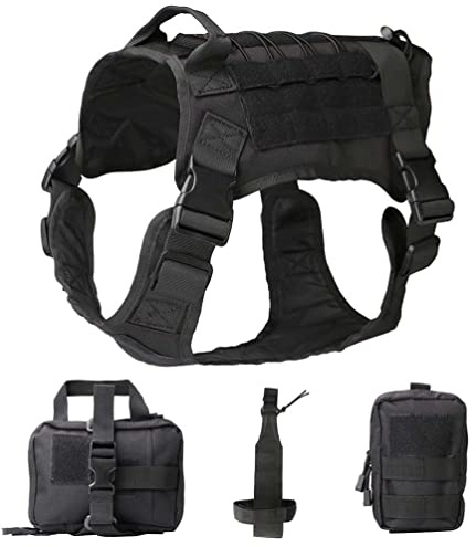 ZhuiKun Taktische Hundegeschirr Militärweste mit Molle Taschen No Pull Verstellbares Gepolstert Brustgeschirr Zuggeschirr - Schwarz,L