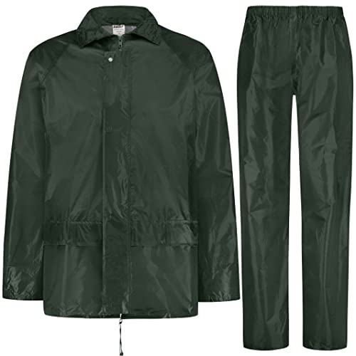 BWOLF Himalaya Herren Regenanzug Langarm wasserdicht mit Elastischer Taille Kapuzenjacke Anzug Regenbekleidung Regenjacke + Regenhose 2 Taschen