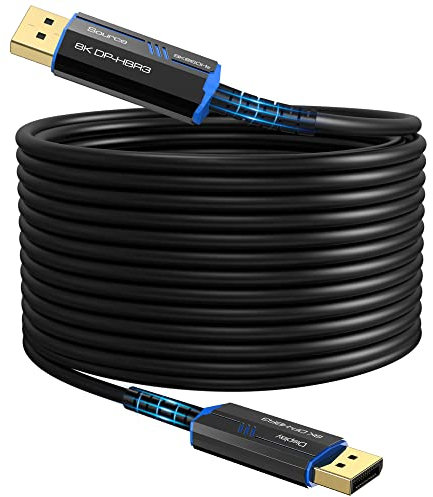 8K Long DP Fiber Optic Cable 50Feet/15m, 8K@60Hz, 4K@144Hz, 32.4Gbps Displayport 1.4 Cable, Gold Plated Connector, Slim and Flexible Cord, Support HBR3, DSC 1.2, HDR10, 3D Visual Effects, VR Headset