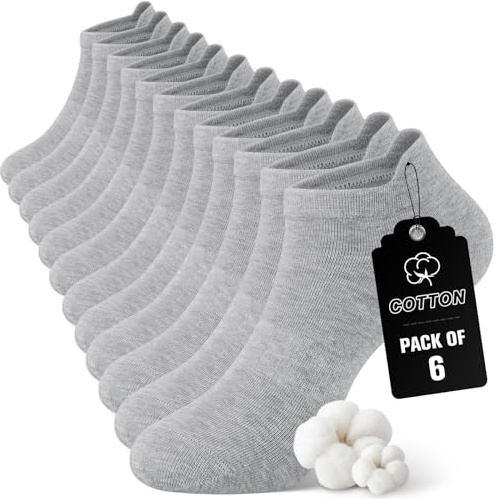 SIMIYA Ankle Socks for Mens Womens 6 Pairs | Breathable Cotton Trainer Socks Low Cut Non Slip No Show Sock for Running Sports & Daily