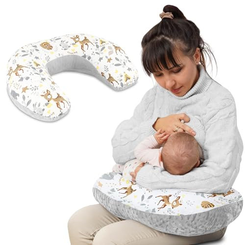 Totsy Baby Stillkissen klein Mond Minky 130 cm - Nursing und Breastfeeding Pillow Stillmond Stützkissen Stillhörnchen kleines Still Kissen und Lagerungskissen beim Stillen Oeko-Tex Hirsch Grau