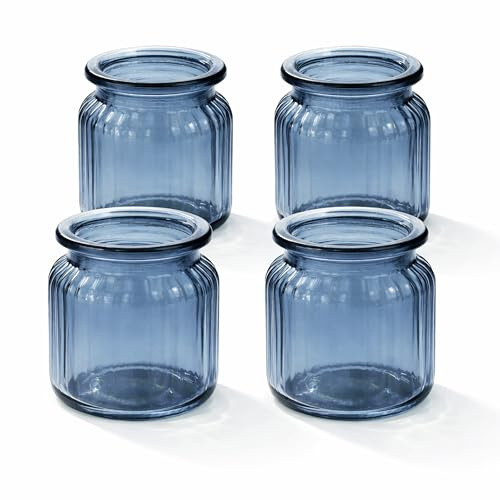 Windlicht Glas 8x9cm Set 4 Stück Windlichtglas Teelichthalter Teelichtgläser kleine Vasen blau