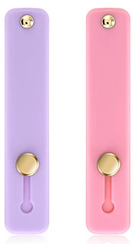 WLLHYF 2Pcs Phone Loop Holder, Silicone Grip Strap Stand Universal Portable Finger Kickstand for Most Smartphones (2pcs-Pink/Purple)
