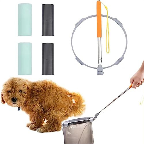 BARKIE Hundekotfänger mit 120 Beuteln – 139,7 cm ausziehbarer Griff, Keine Reinigung nach Gebrauch erforderlich, Keine Rückstände, leicht und tragbar, Edelstahl-Konstruktion, für kleine und große