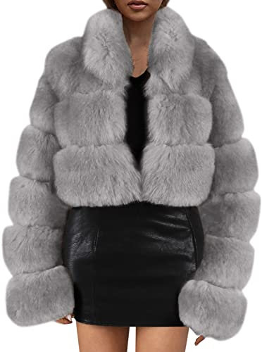 Wintermantel Damen Lang, Damen Kurz Mantel Stehkragen Kunstfell Elegant Plüschmantel Frauen Winter Dicker Lässig Pelzmantel Elegant Felljacke