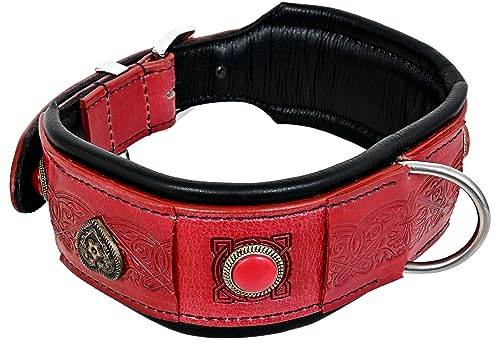 MICHUR Augustus Hundehalsband Leder, Lederhalsband Hund, Halsband, Rot mit silbernen Akzenten und schönem Stanzmuster, Leder, in verschiedenen Größen erhältlich