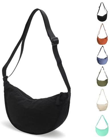Uwiyo Halbmond Tasche Damen Nylon Crossbody Moon Bag Hobo Halfmoon Bag Halbmond Umhängetasche Dumpling Schultertasche mit verstellbarem Gurt für Damen Mädchen (Schwarz)