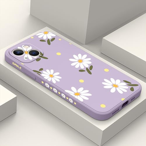 LEECG für iPhone 13 Hülle Blumenmuster Weiches Mikrofaser Futter Schlankes Flüssigsilikon für iPhone 13 Handyhülle 6,1 Zoll-Gänseblümchen Violett