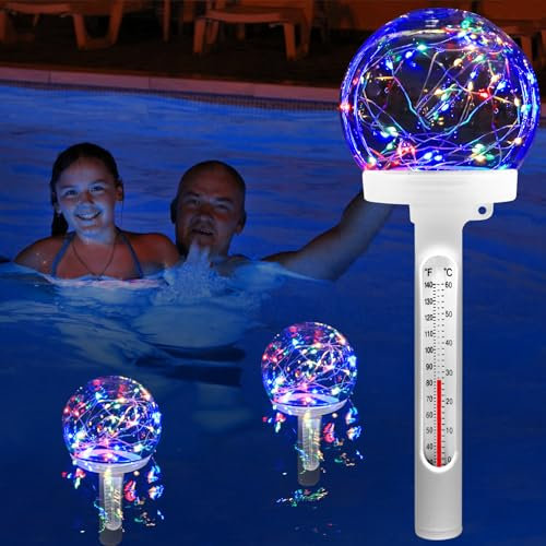KingSom Termómetro solar flotante para piscina, legible por la noche, termómetro de jacuzzi