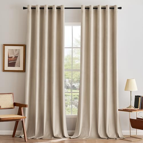 MIULEE Samtvorhang mit Ösen, Vorhänge Blickdicht 200x245 cm Beige, 2er Set | Weicher Gardinen Blickdichter Samtvorhang mit Ösen, Thermoverdunkelnd, Moderner Luxus für Wohnzimmer & Schlafzimmer
