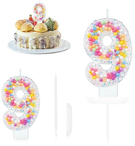 Geburtstagskerzen Zahlen 9,Makronen Geburtstag Nummer Kerzen,Pastell Perle Pailletten Zahlenkerzen Kuchenaufsatz für Geburtstag Mädchen Geburtstags Jubiläum,Kuchen Kerzen Kuchen Topper Dekorationen