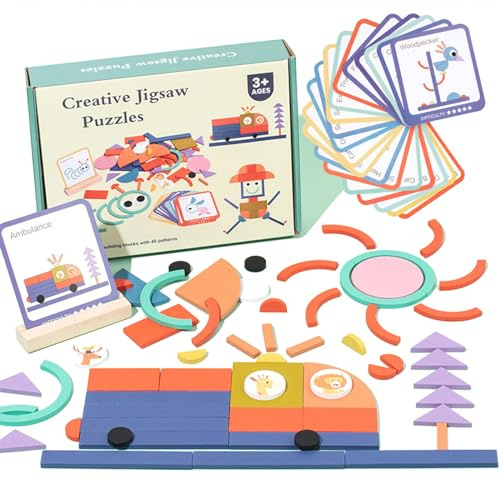 Jastown Tangram Puzzle,100 Piezas Tangram Puzzles Infantil Rompecabezas de Madera,Juegos educativos niños 3 4 5 6 años,Juguetes Montessori 3 años,Creativos Juegos Interactivos Regalo para Niñas