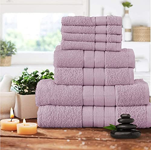 S ONE DISCOUNTS LIMITED Towel Bale Set 8-Piece 100% Cotton Bamboo Ultra Absorbent Soft Fluffy Comfortable Feel To The Skin (Pink)