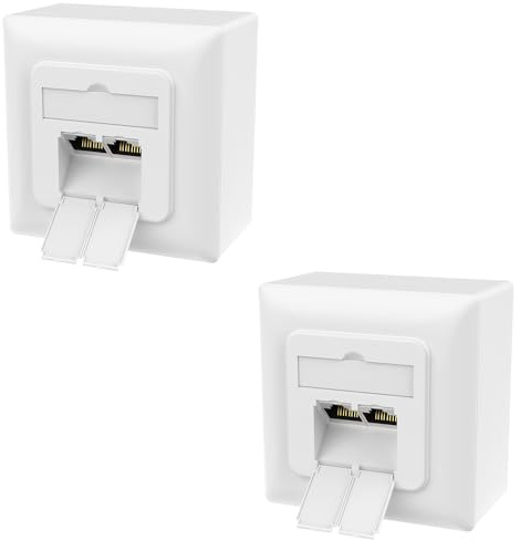 RedStar24 Lot de 2 prises réseau universelles Cat6A avec 2 ports RJ45 - Prise LAN blindée 10 Gbit/s pour montage en saillie et encastré, compatible avec CAT7/CAT6/CAT5, compatible POE, blanc de
