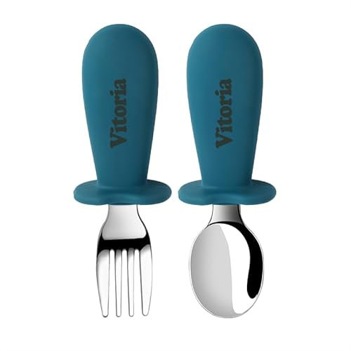 TYRY.HU Baby Löffel und Gabel Fütterung mit Namen Set Kinderbesteck Besteckset Gegenkokals Mit Silikon Griffe Esslernbesteck Selbstfüttere Utensilien für Baby LED Absetzerhäuser