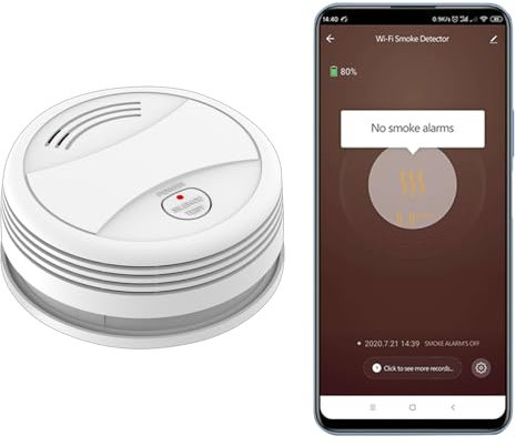 XNY Smart Smoke Alarm Fire Alarm with Replaceable 9V Battery, WiFi Smoke Detector with APP Notifications, LED Indicator, EN Certification (1 PCS)