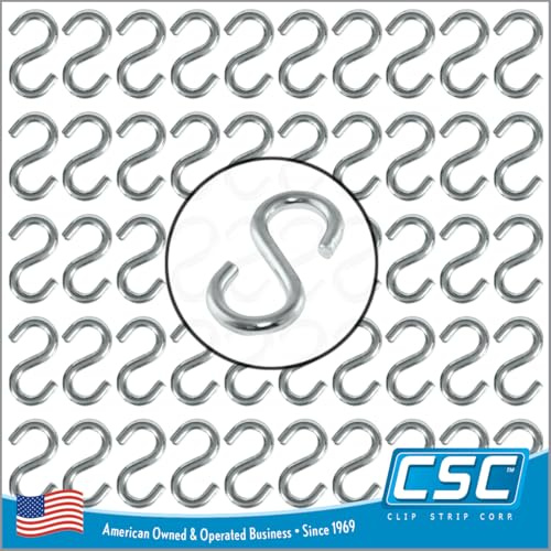 Clip Strip 100 Pack S Hooks, Heavy Duty, 1.625 L x 0.135 Diameter S Shaped Hook for Hanging Signs, Displays, Products on Racks, in Retail, Hang Plants, Curtains, Jewelry, Kitchenware, in Household