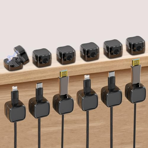 PIWOSGOL Kabelhalter Kabelclips 12 Stück, Verstellbare Kabel Organizer, Kabel Management, Kabel Halter für Schreibtisch, Nachttisch, Ladekabeln, HDMI, USB, Audiokabel, Schwarz