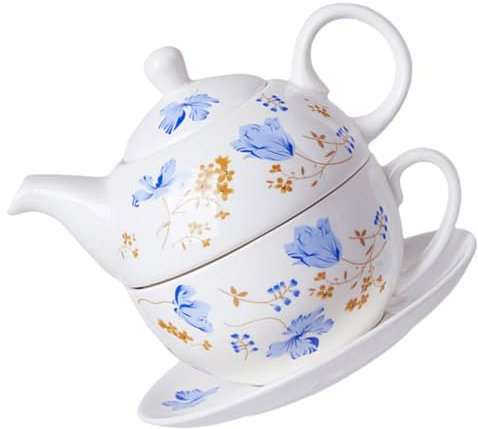 HOLIDYOYO Keramik-teekannen-set Aus Hitzebeständigem Material Mit Tasse Und Untersetzer Klassisches Retro-design Für Persönliche Teerunden Und Reisen Praktisches Tee-accessoire Aus Feiner