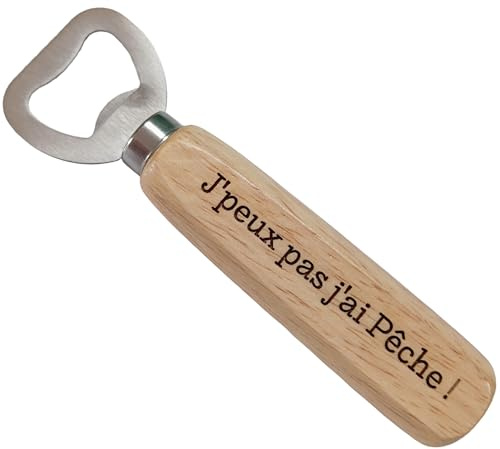 Décapsuleur Pêche en Bois Gravé et Personnalisé pour un Pêcheur - Cadeau Pecheur Homme Original pour Anniversaire, Noël - Accessoire Pêche