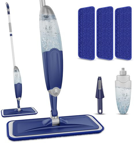 Spray Mop Hardwood Floor Mops for Cleaning - Dry Wet Microfibre Floor Cleaning Mop with 3 Washable Reusable Pads Refills, Wet Spray Mop Refillable Dust Flat Mop for Wood Laminate Tile Floors