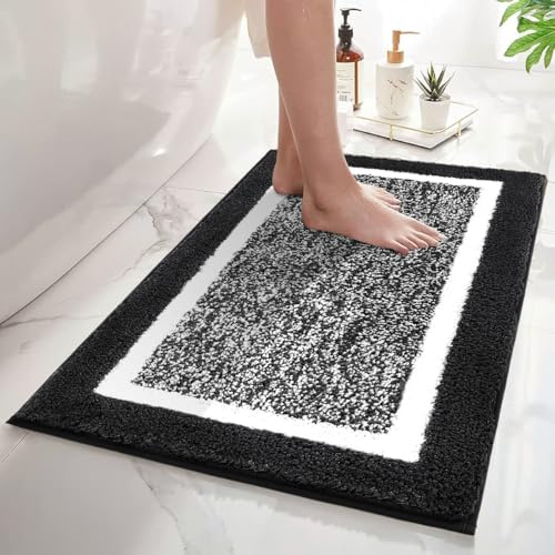 SHACOS Alfombra Baño Antideslizante, Alfombrilla Baño Microfibra Esponjosa Suave, Alfombra Baño Secado Rapido Lavable A Máquina, Apto para Ducha O Bañera, Negro, 50 X 80 cm