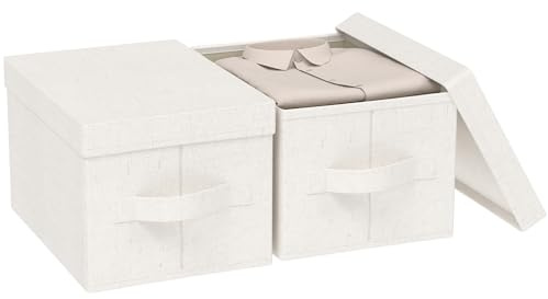 ENUMAIL Cestas Almacenaje de Tejidos con Manijas,42x30x26cm,Beige,2 Piezas | Cajas de Almacenamiento con Placa de Soporte PP,Organizador de Escritorio con Mango,Lavable Cesta para Armario con Tapa