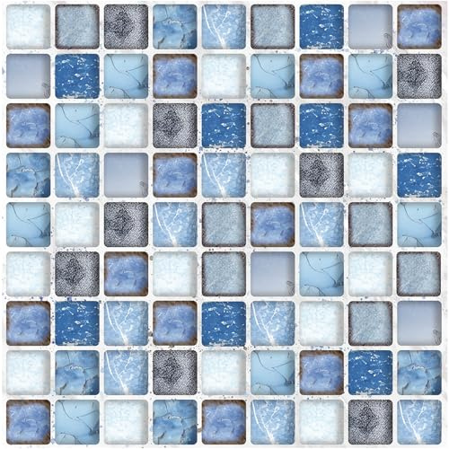 ANHUIB Blue Mosaik Selbstklebend Fliesenaufkleber,Fliesenfolie für Badezimmer,Klebefliesen Küche,Fliesenaufkleber Bad,Küchenrückwand Wasserdichte Selbstklebende Tapeten,Fliesen Bad Tapeten,44X300cm