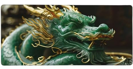 Large Mouse Mat XXL dragon Mouse Pad, Mouse Mats for Desk Protector Mat with Anti-Slip Base, Waterproof&Durable Mousemat for Gaming, Office, Home, Stitched Edges Keyboard Mat 1600x800x3mm Green t-4424