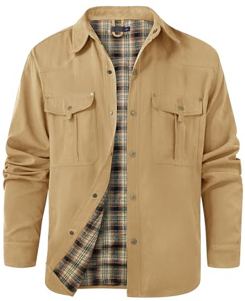 Voqeen Giacca Uomo Casual Camicia Maniche Lunghe Plaid Giubbotto Bottone a Pressione Giacca Occidentale Robusto Outdoor Flanella Foderato Leggera Giubbino
