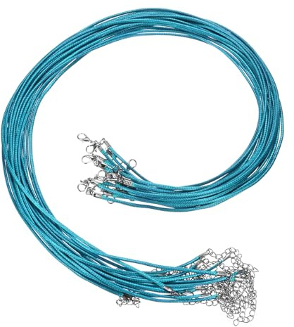 sourcing map 20Pcs Waxed Necklace Cord Bulk Peacock Blue 2mm Dia 24 Necklace String Rope with Chain Clasp for Pendants Bracelets Jewelry Making Supplies Accessories