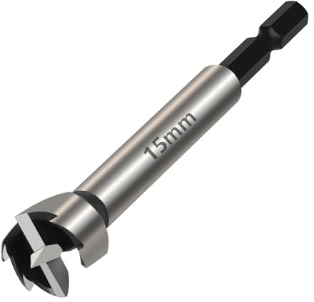 Vearter 15mm Forstner Drill Bit, High Carbon Steel Multi-Tooth Woodworking Tools with Hex Shank, Hinge Boring Hole Cutter for Solid Wood, MDF, Plastic, Particleboard, Plywood
