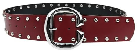 JSGHGDF Taillengürtel mit Ösen, Punk, Ösen, breite Kette, trendige Schnalle, moderner Bund, Taillenkette, Nietengürtel, rot, M