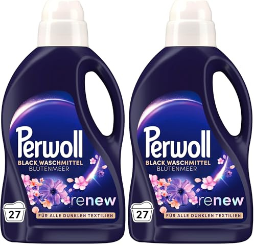 Perwoll Blütenmeer Waschmittel (27 Waschladungen), Feinwaschmittel reinigt sanft und erneuert dunkle Farben und Fasern, mit Dreifach-Renew-Technologie und verführerischem Duft (Packung mit 2)