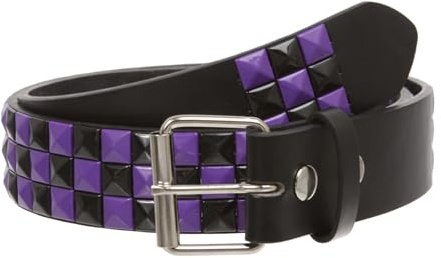 Snap On 1 1/2-38mm Checkerboard Punk Rock Studded Belt, solid purple/black | s 30-32