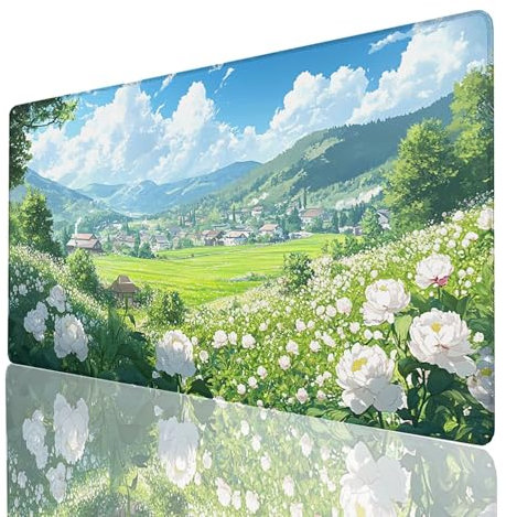 Alfombrilla Ratón Colorblanco, Alfombrilla Gaming Flor, Impermeable Tapete Escritorio 900x400x3mm Compatible con Raton Inalambrico y Teclado Inalambrico, Mousepad para Portatil Regalo Hombre 988-GYL
