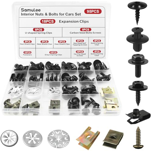 Samulee 95 Pezzi Dadi a U Clip e Rivetti in Plastica kit, 3 Dimensioni Clip di Fissaggio Tipo U e Rondelle di Serraggio, Riparazione Rapida, Clip Auto per Parafango Auto, Piastra Decorativa Interna