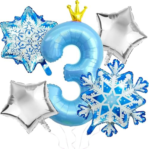 DazzJoy Geburtstagsdeko 3 Jahre Mädchen mit Frozen Folienballon, Luftballon Deko 3. Geburtstag Mädchen Junge, Luftballons Geburtstag 3 Jahre Mädchens, Blau Zahlen Ballon 3