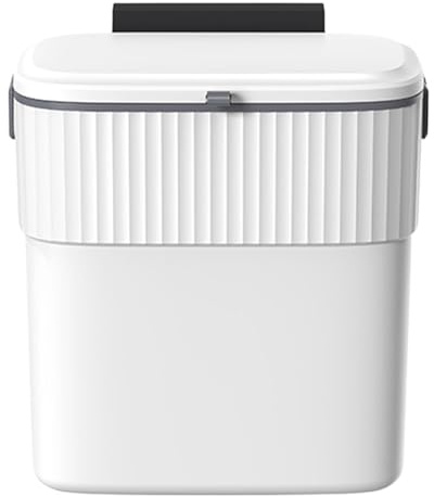 Kitchen Bin Hanging Trash Can with Lid, Wall Mounted Garbage Can, Kitchen Compost Bin, Plastic Rubbish Bin Wastebasket, for Cupboard, Bathroom (A)