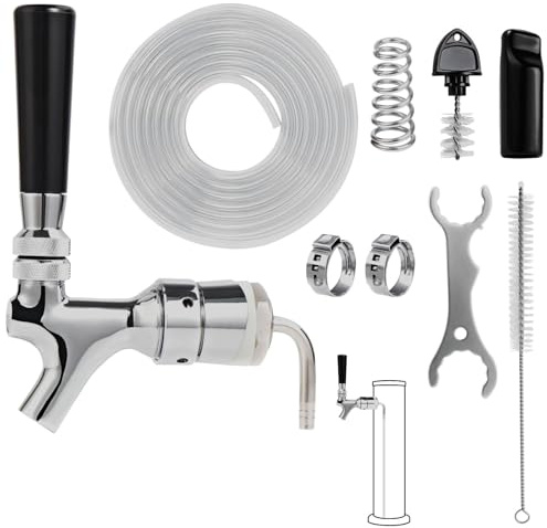 KGLHJDY 5ft pvc beer line stainless tower faucet shank kit self closing kegerator tower replacement parts with 3 16 id kegerator line tap cleaning brush cover wrench kit