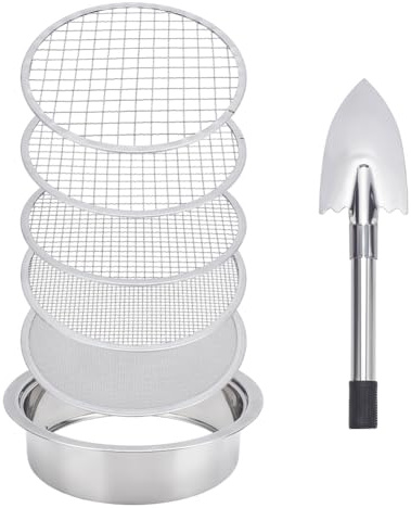 UNICRAFTALE 6Pcs Tamis À Terre en Acier Inoxydable Ensemble de Criblage Jardin Passoires Sol Outils de Jardinage avec 1 Pelle pour Artisans Maison
