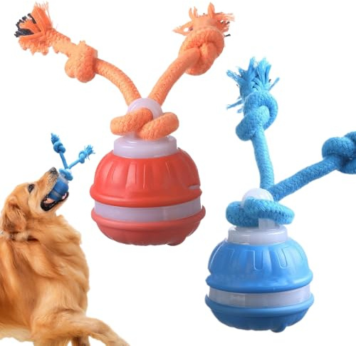 Dhqkqg Interaktives Hundespielzeug, 2 Stück Interaktiver Spielball für Hunde, Hundeball Elektrisch mit 4 Kauschnüren, Hundespielzeug Ball, Gibt VogelgeräUsche ab, Ideal für Kleine Hunde & Welpen