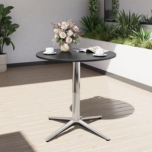 PHI VILLA 2in1 Bistrotisch Rund Wetterfest Esstisch Kleiner Multifunktionstisch für Taverne Garten Balkon Küchen Tisch Ø76x74,5 cm Schwarz