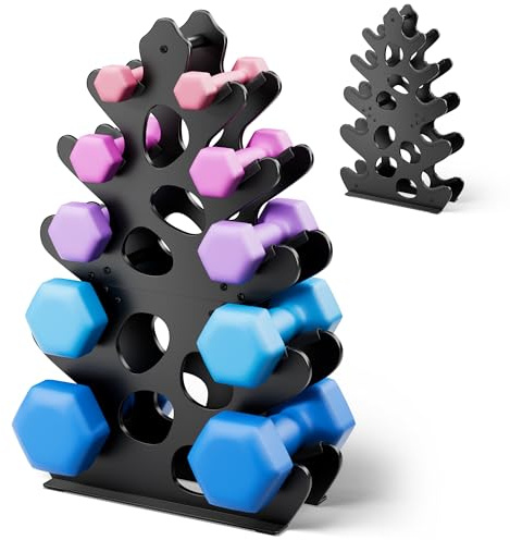 Dumbbell Rack Stand (Dumbbells Not Included) with Soft Rubber Protection, Ergonomic Handle & Coral-Inspired Style – Compact Weight Storage Solution