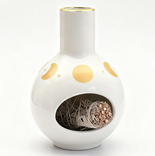 Fluvie Incense Burner Holder for Palo Santo Sticks,Sage,Cone Incense,Handcrafted Ceramic Ash Catcher Smudge Bowl for Yoga Meditation Moon Room Décor and Energy Cleansing,White