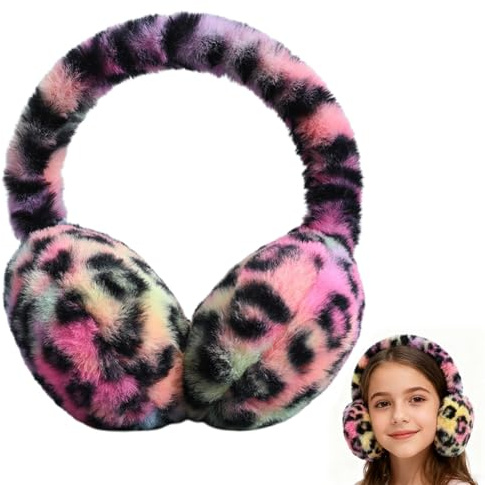 Danbghyuo Ohrwärmer mit Leopardenmuster, Winter Ohrenwärmer Leopardenmuster Plüsch Earmuffs Bequemer Weicher für Winter Reiten Warme Winterzubehör für Damen und Herren Mädchen - Lila